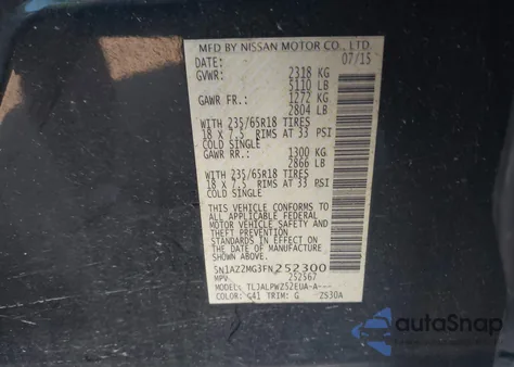 2015 Nissan Murano S из США, поврежденный, VIN 5N1AZ2MG3FN252300